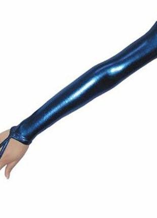 Синие длинные виниловые перчатки 18+