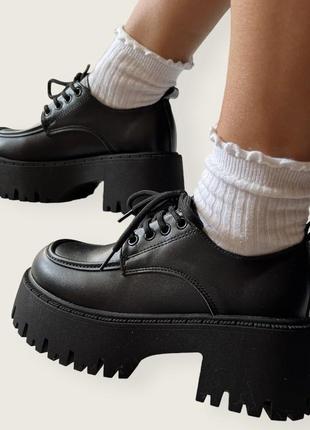 Черные оксфорды ботинки на шнуровке, люксовое качество
