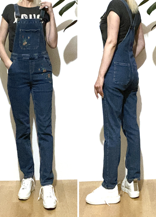 Eur 38 рост 152-158 джинсовый синий комбинезон с вышивкой женский