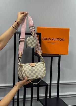 Сумка бежева в клетку женская Louis Vuitton Multi Pochette 3в1...