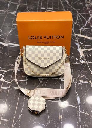 Сумка бежевая в клетку женская Louis Vuitton 2в1 Клатч Сумка Л...