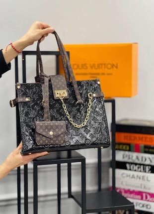 Сумка лаковая черная женская Louis Vuitton Сумка большая Луи В...