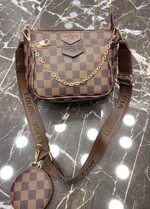 Сумка коричневая в клетку женская Louis Vuitton Multi Pochette...