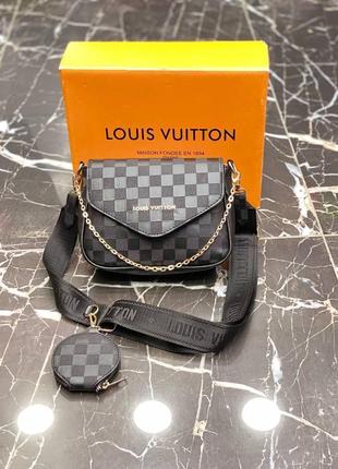 Сумка черная в клетку женская Louis Vuitton 2в1 Клатч Сумка Лу...