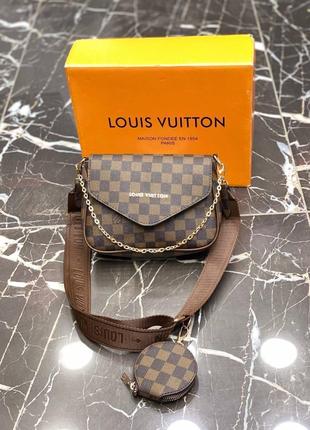 Сумка коричневая в клетку женская Louis Vuitton 2в1 Клатч Сумк...