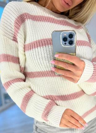 Жіночий м'який теплий светр у смужку, в'язаний стильний светр