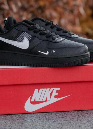 Nike air force low black-white (кожа)