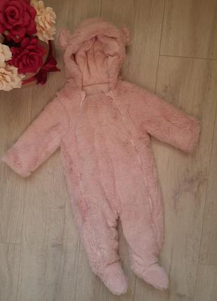 Теплый комбинезон деми верхняя одежда для младенцев розовый 6-...