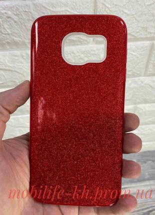 Силиконовый чехол Samsung S7 edge с блестками красный / чехол ...