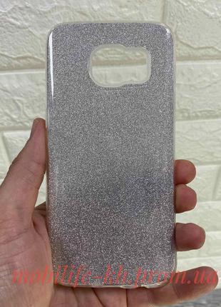 Силиконовый чехол Samsung S7 edge с блестками серебро / чехол ...