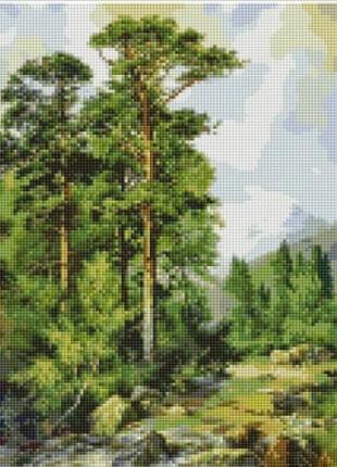 Алмазна мозаїка "Лес у горах" 30х40 см