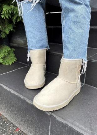 Женские угги валянки короткие бежевые бежевые лого ugg эко зам...