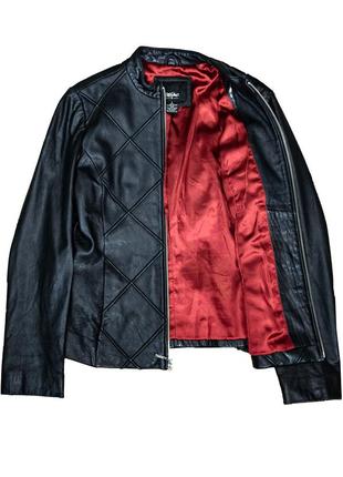 Mossimo черная женская кожаная куртка с красной-бордовой подкл...