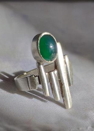 Серебряное кольцо с натуральным хризопразом винтаж