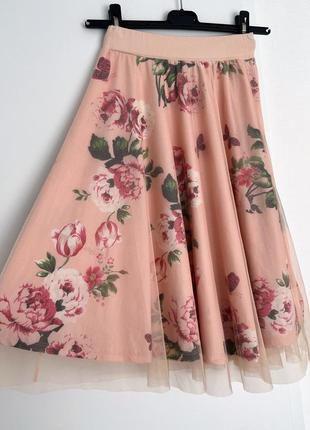 Невероятная юбка солнцеклеш юбка с розами нежная юбка с цветам...