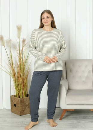 Піжама жіноча зі штанами - Смужка кольору хакі