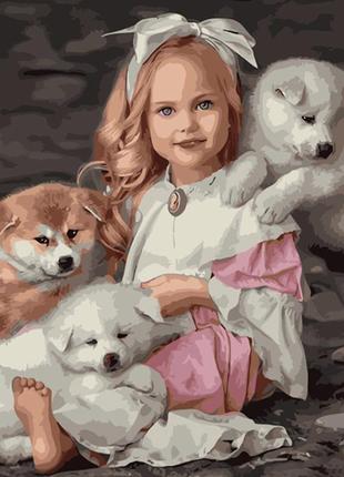 Картина по номерам strateg премиум девочка с собачками размеро...