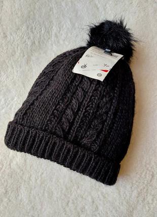 Шапка шапочка шапуля брендова чорна утеплена зима з помпоном