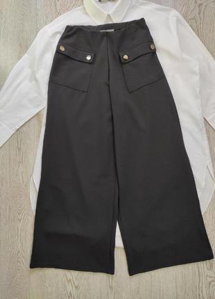 Чорні штани-кльош-палацо широкі прямі висока талія стрейч із к...