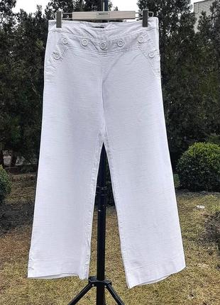 Льняные широкие белые брюки