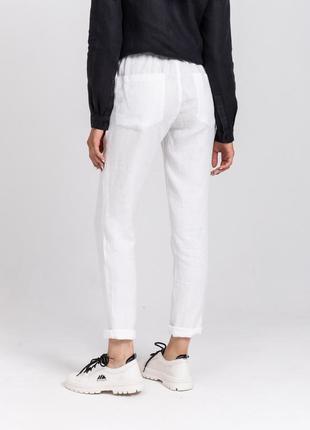 Белые льняные штаны прямые брюки лен с резинкой карманами кроп...