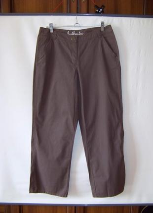 Хлопковые коричневые в мелкую полоску прямые брюки authentic 4...