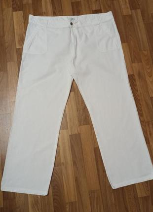 Белые прямые брюки батал большой размер из замеса льна и хлопк...