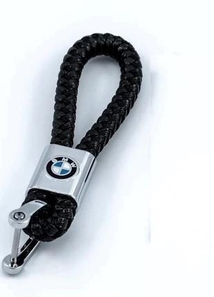Брелок плетеный автомобильный Uni с логотипом BMW (БМВ) черный