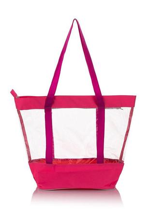 Прозрачная комбинированная пляжная сумка, размер 36*34*14, роз...
