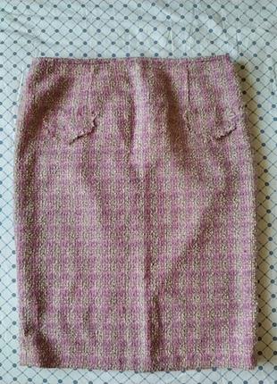 Розовая клетчатая твидовая юбка