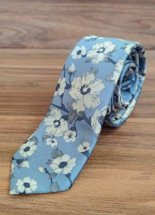 Блакитна класична краватка з квiтами сакури next