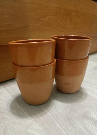 Комплект глиняных чашек с эмалью. ручная работа