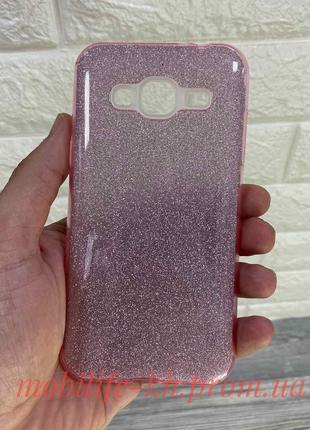 Силиконовый чехол Samsung J3 2016 с блестками розовый / чехол ...