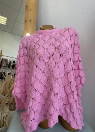 Кофта летюча миш / розова вязана кофтинка/ теплий светер