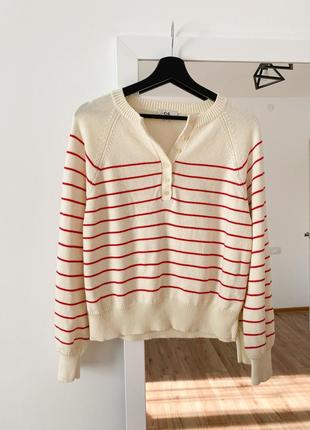 Идеальный полосатый джемпер свитер с&amp;ф, молочный свитер в ...