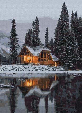 Картины по номерам 40×50 см Дом в зимнем лесу. Brushme