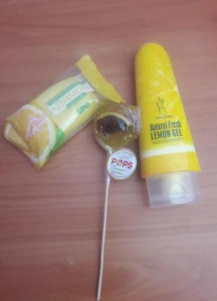 Подарочный набор "лимонный": крем для рук, мыло для рук, леденец