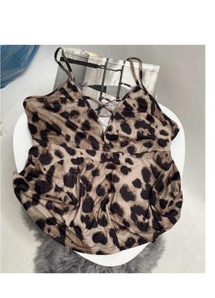 Shein отличная леопардовая блузка на бретелях размер 3xl