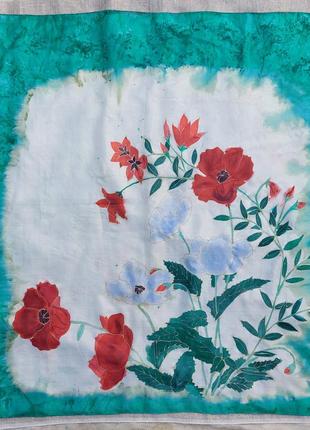 Платок натуральный шелк ручной шов ручной росписи