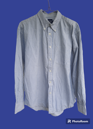 Базовая хлопковая белая в голубую полоску рубашка рубашка от gap