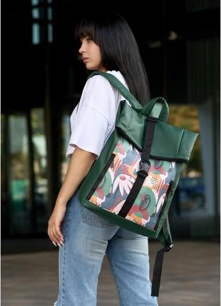 Рюкзак жіночий зелений с принтом