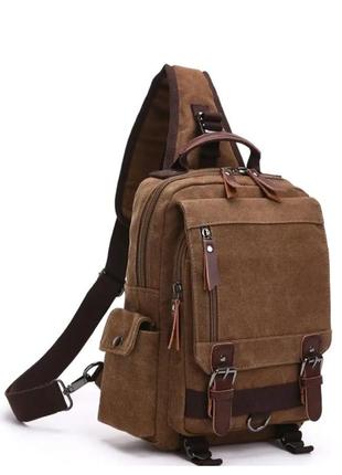 Сумка-рюкзак на одне плече коричнева текстильна