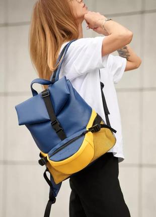 Женский рюкзак желто-голубой из экокожи