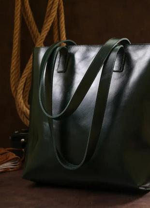 Женская сумка зелёная кожаная
