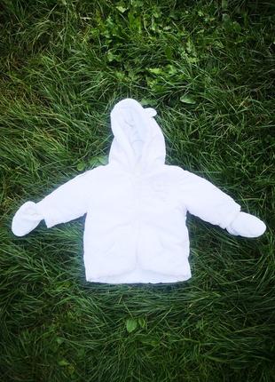 Теплая курточка с перчатками на 0-3 месяца куртка белая и варюжки