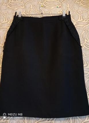 (803) офисная черная юбка карандаш с карманами