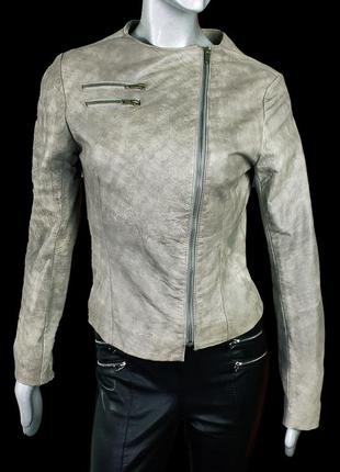 Женская кожаная серая куртка косуха от бренда heeli (натуральн...