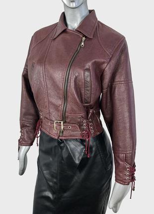 Винтажная бордовая женская куртка косуха (кожзам) elegance