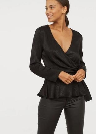 Оригинальная черная блузка с длинными рукавами h&m, xxs