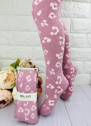 Махровые зимние колготы для девочки леопардовые розовые качест...